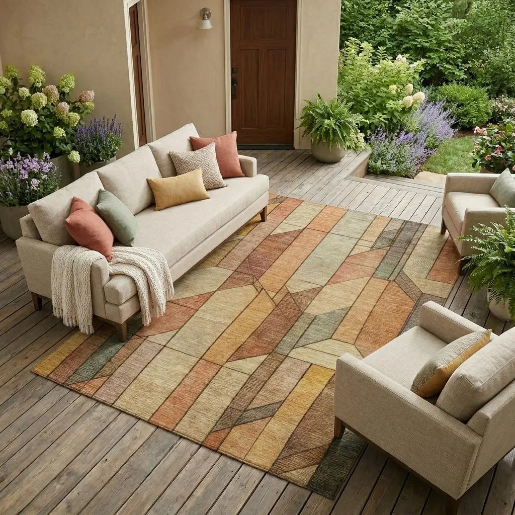 9' X 12' Copper And Orange Geometric Washable Indoor Outdoor Area Rug Homeroots Outdoor