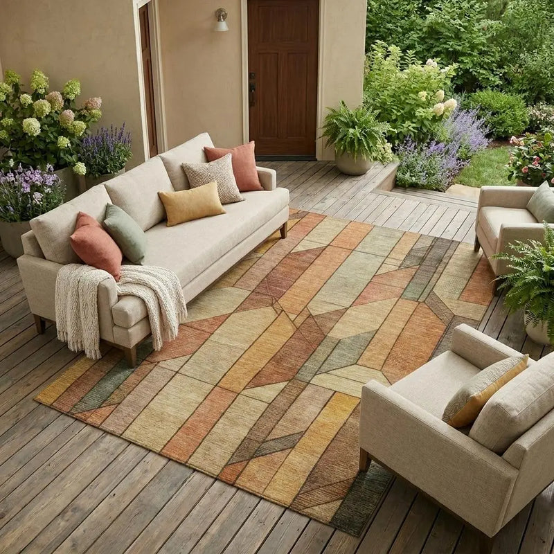 9' X 12' Copper And Orange Geometric Washable Indoor Outdoor Area Rug Homeroots Outdoor