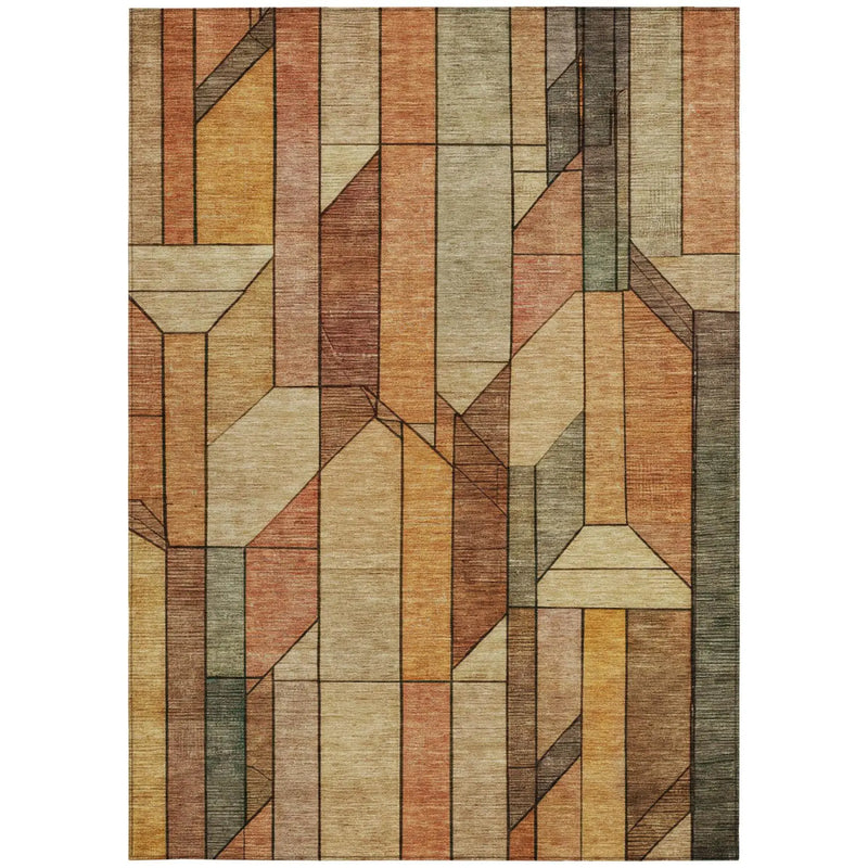 9' X 12' Copper And Orange Geometric Washable Indoor Outdoor Area Rug Homeroots Outdoor