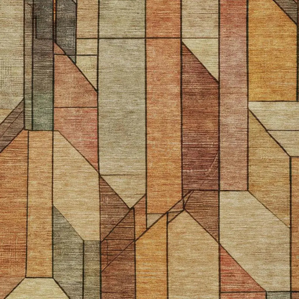 9' X 12' Copper And Orange Geometric Washable Indoor Outdoor Area Rug Homeroots Outdoor