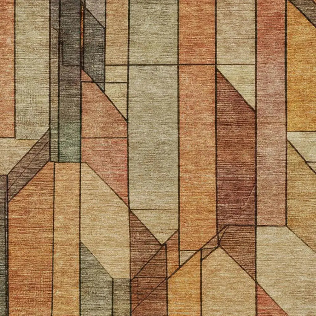 9' X 12' Copper And Orange Geometric Washable Indoor Outdoor Area Rug Homeroots Outdoor