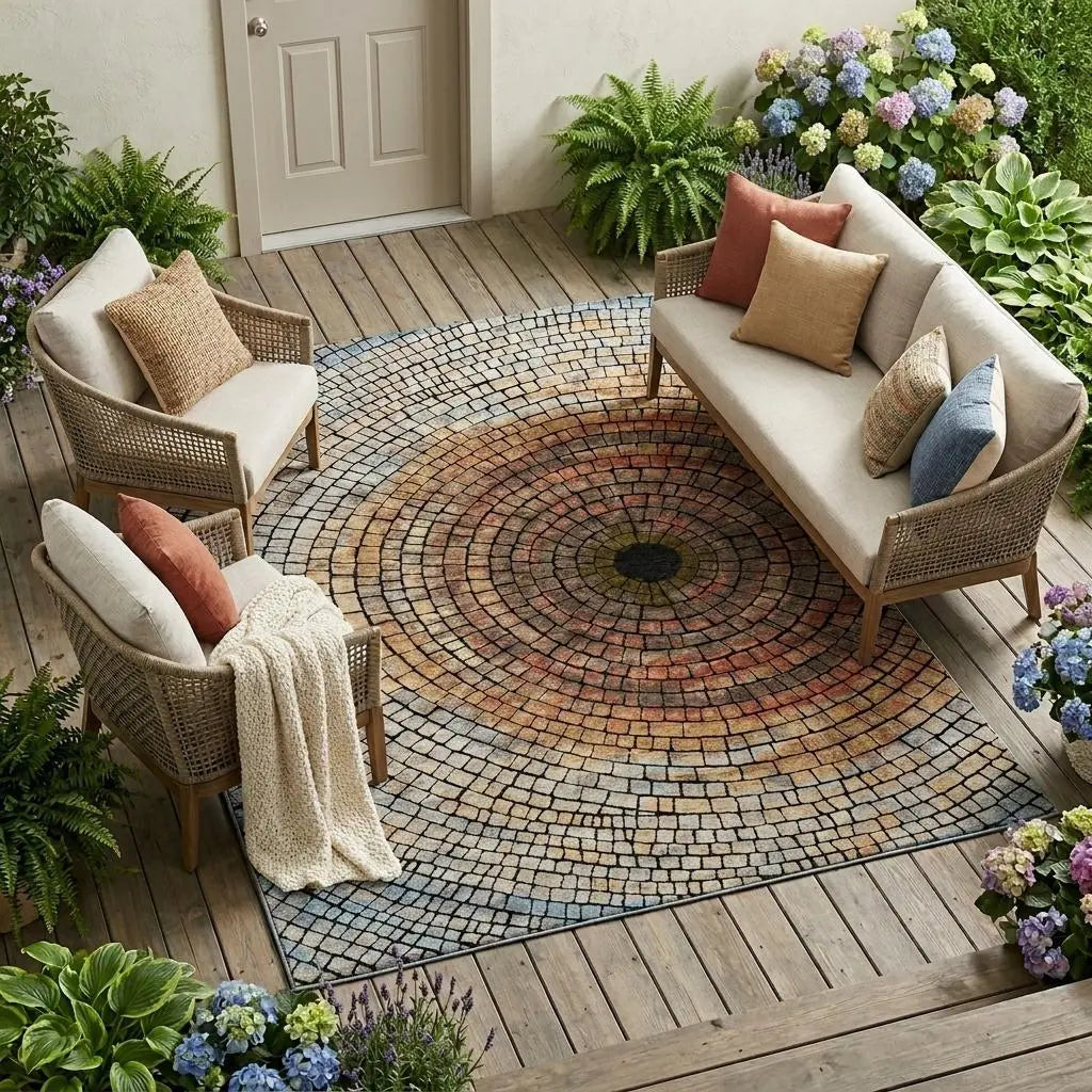 9' X 12' Copper And Orange Geometric Washable Indoor Outdoor Area Rug Homeroots Outdoor