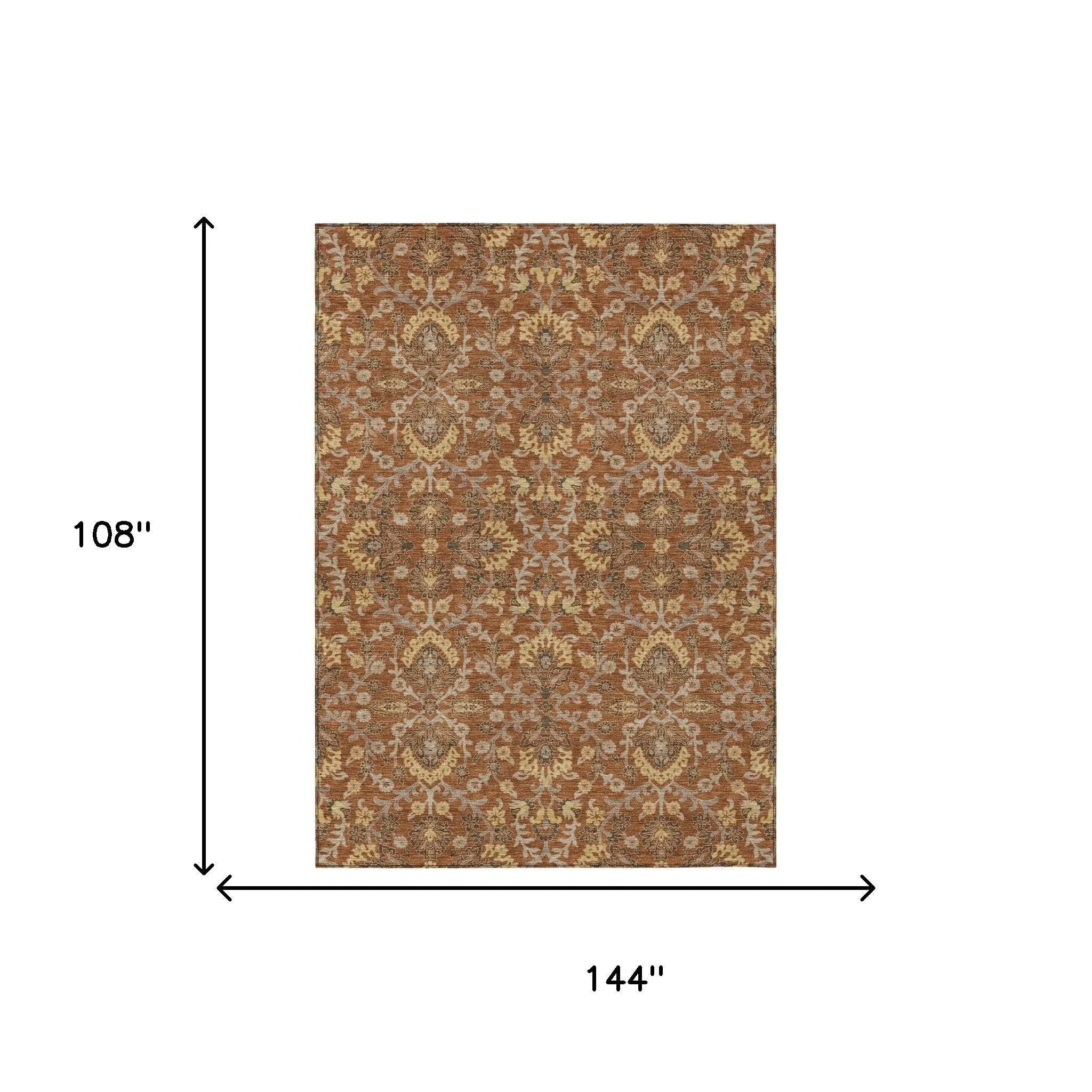 9' X 12' Copper And Orange Geometric Washable Indoor Outdoor Area Rug Homeroots Outdoor
