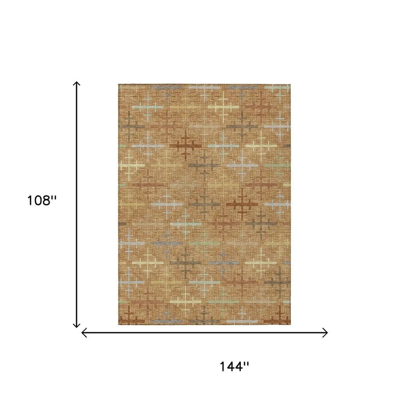 9' X 12' Copper And Orange Geometric Washable Indoor Outdoor Area Rug Homeroots Outdoor
