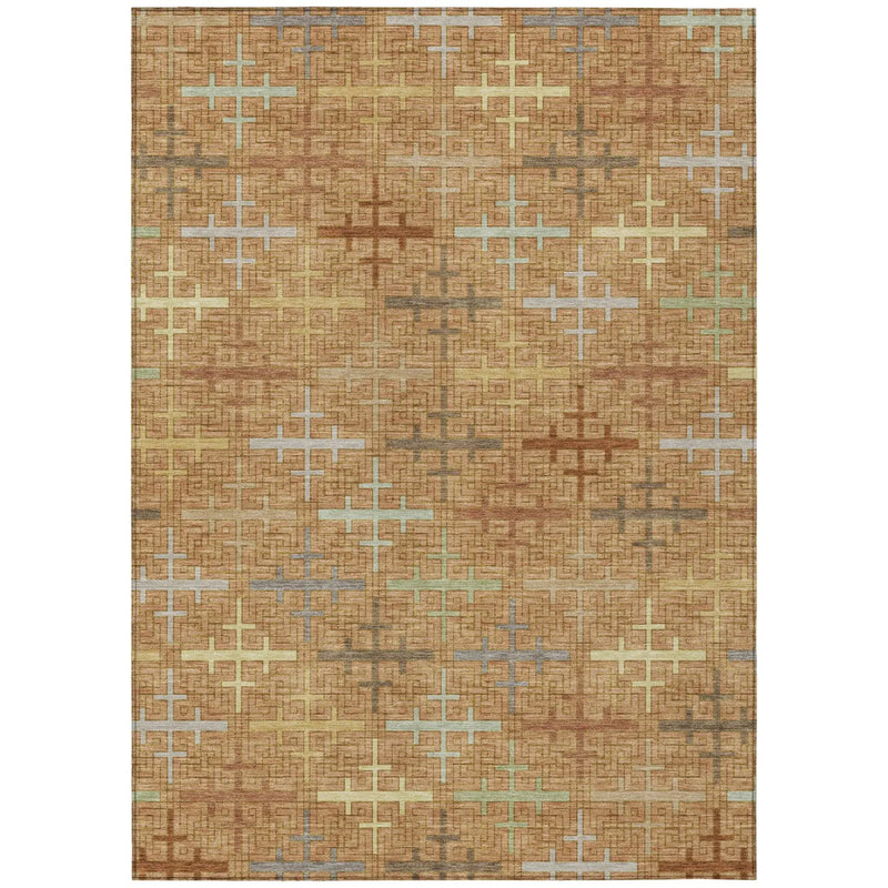 9' X 12' Copper And Orange Geometric Washable Indoor Outdoor Area Rug Homeroots Outdoor