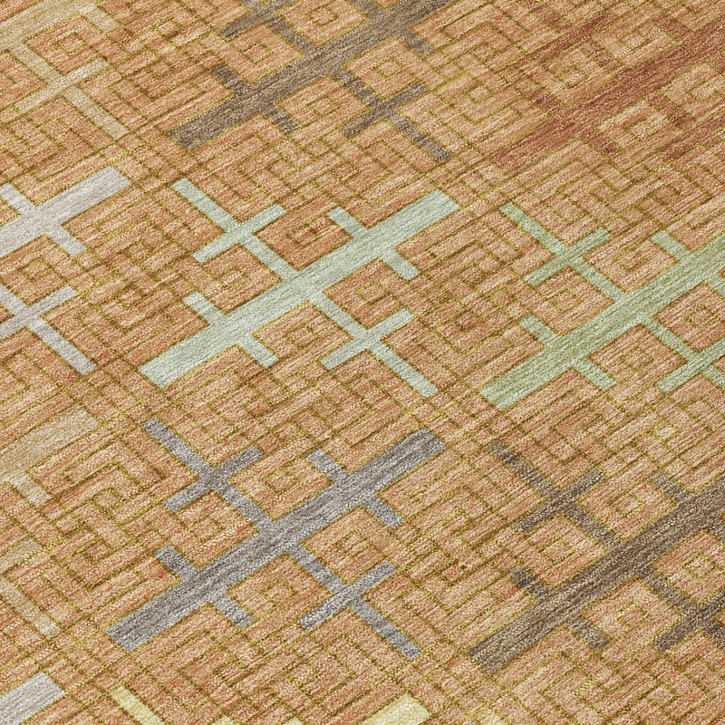 9' X 12' Copper And Orange Geometric Washable Indoor Outdoor Area Rug Homeroots Outdoor