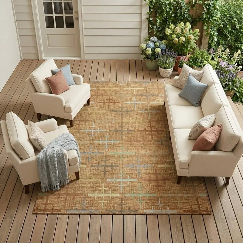 9' X 12' Copper And Orange Geometric Washable Indoor Outdoor Area Rug Homeroots Outdoor