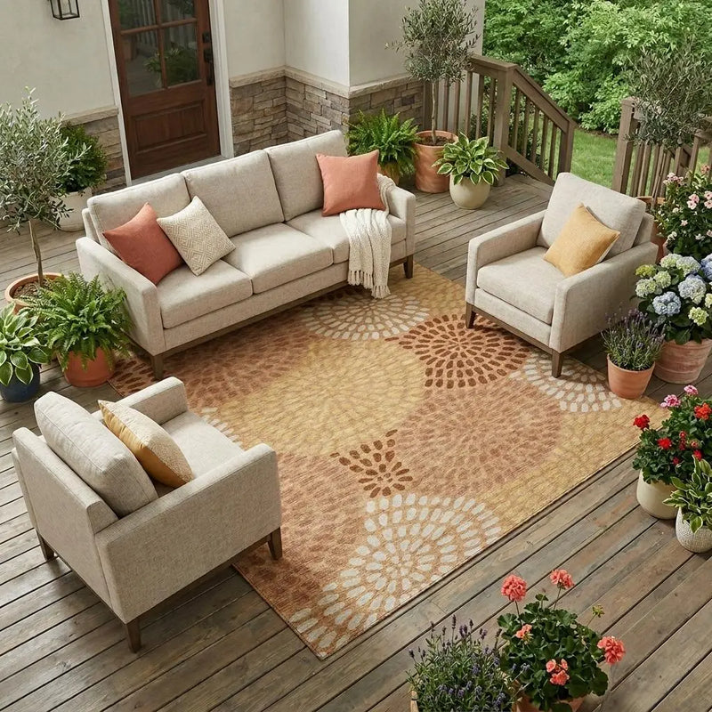 9' X 12' Copper And Orange Geometric Washable Indoor Outdoor Area Rug Homeroots Outdoor