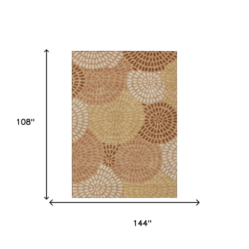 9' X 12' Copper And Orange Geometric Washable Indoor Outdoor Area Rug Homeroots Outdoor