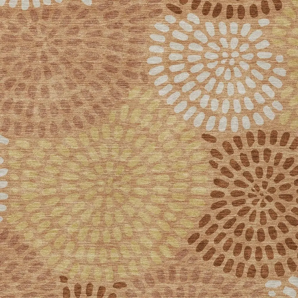 9' X 12' Copper And Orange Geometric Washable Indoor Outdoor Area Rug Homeroots Outdoor