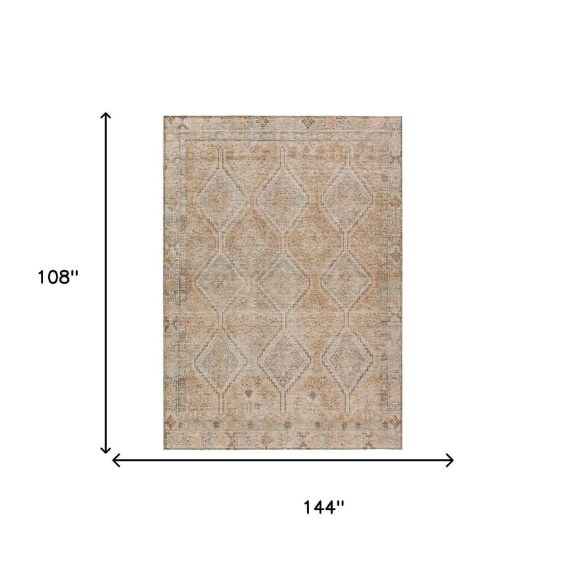 9' X 12' Copper And Orange Geometric Washable Indoor Outdoor Area Rug Homeroots Outdoor