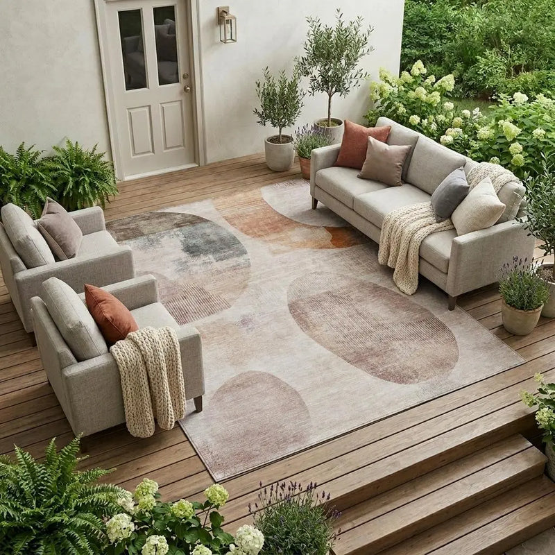 9' X 12' Copper And Orange Geometric Washable Indoor Outdoor Area Rug Homeroots Outdoor