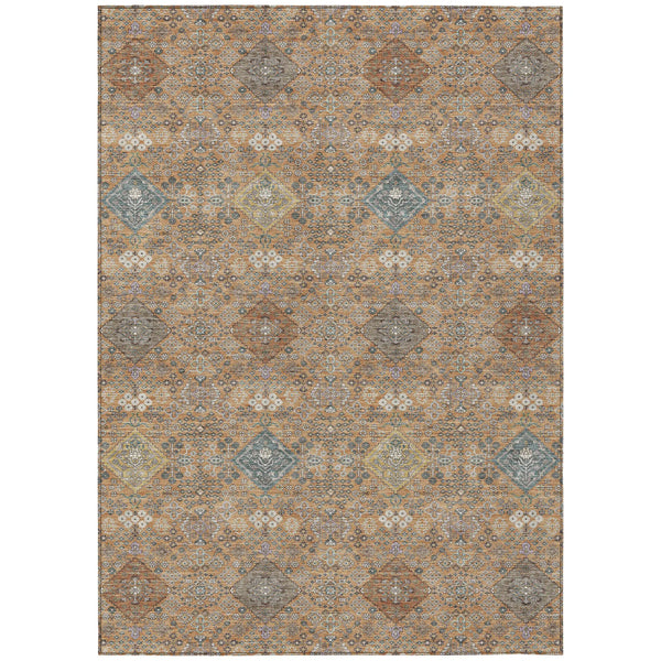 9' X 12' Copper And Orange Oriental Washable Indoor Outdoor Area Rug Homeroots Outdoor