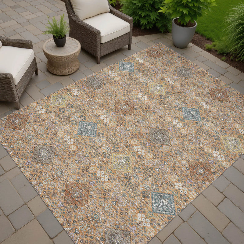 9' X 12' Copper And Orange Oriental Washable Indoor Outdoor Area Rug Homeroots Outdoor