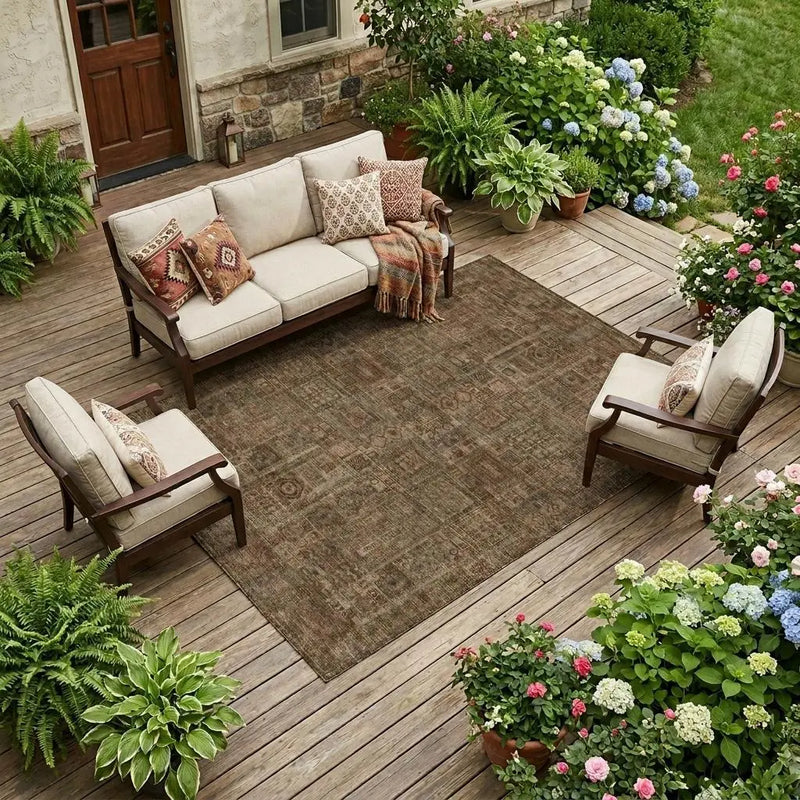 9' X 12' Copper And Orange Oriental Washable Indoor Outdoor Area Rug Homeroots Outdoor