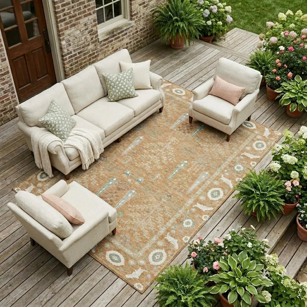 9' X 12' Copper And Orange Oriental Washable Indoor Outdoor Area Rug Homeroots Outdoor