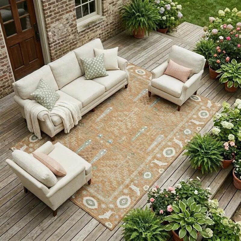 9' X 12' Copper And Orange Oriental Washable Indoor Outdoor Area Rug Homeroots Outdoor