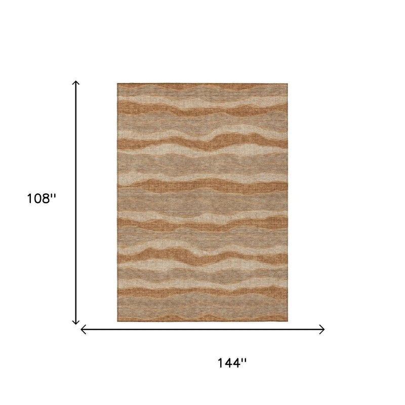 9' X 12' Copper And Orange Striped Washable Indoor Outdoor Area Rug Homeroots Outdoor