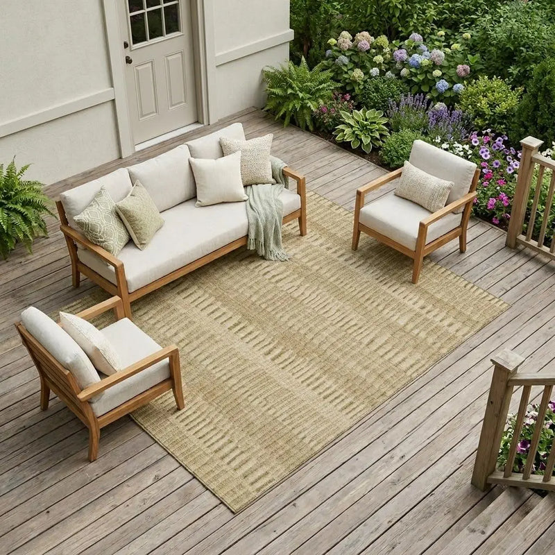 9' X 12' Copper And Orange Striped Washable Indoor Outdoor Area Rug Homeroots Outdoor