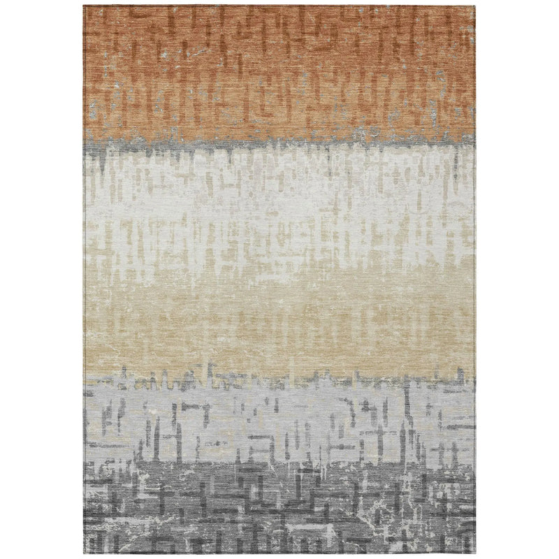9' X 12' Copper And Orange Striped Washable Indoor Outdoor Area Rug Homeroots Outdoor