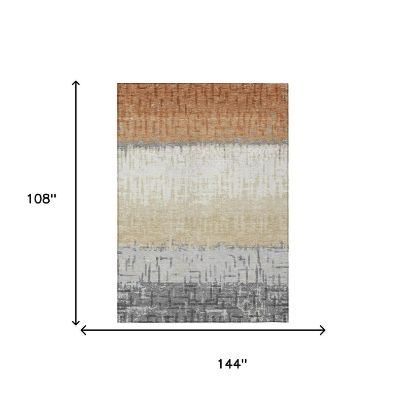 9' X 12' Copper And Orange Striped Washable Indoor Outdoor Area Rug Homeroots Outdoor