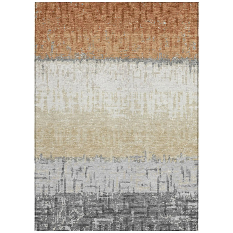 9' X 12' Copper And Orange Striped Washable Indoor Outdoor Area Rug Homeroots Outdoor