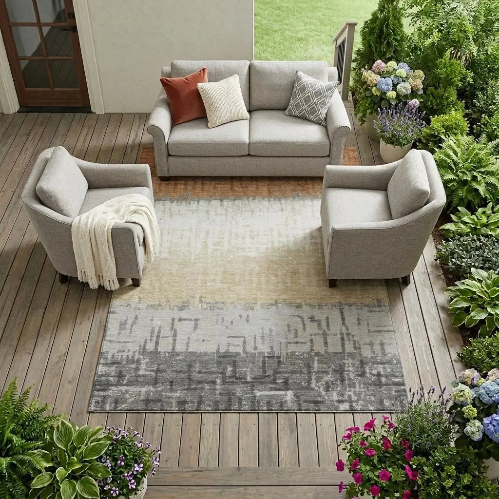 9' X 12' Copper And Orange Striped Washable Indoor Outdoor Area Rug Homeroots Outdoor