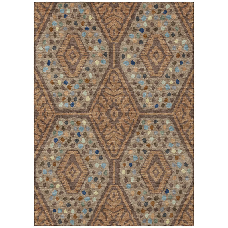9' X 12' Copper And Orange Tribal Washable Indoor Outdoor Area Rug Homeroots Outdoor