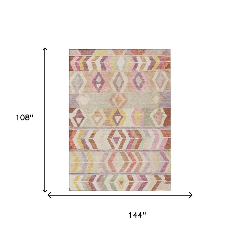 9' X 12' Copper And Orange Tribal Washable Indoor Outdoor Area Rug Homeroots Outdoor
