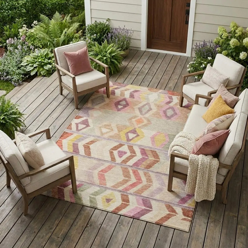 9' X 12' Copper And Orange Tribal Washable Indoor Outdoor Area Rug Homeroots Outdoor