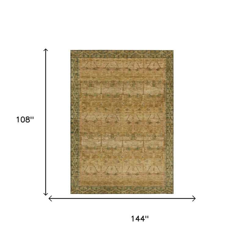9' X 12' Copper And Orange Tribal Washable Indoor Outdoor Area Rug Homeroots Outdoor