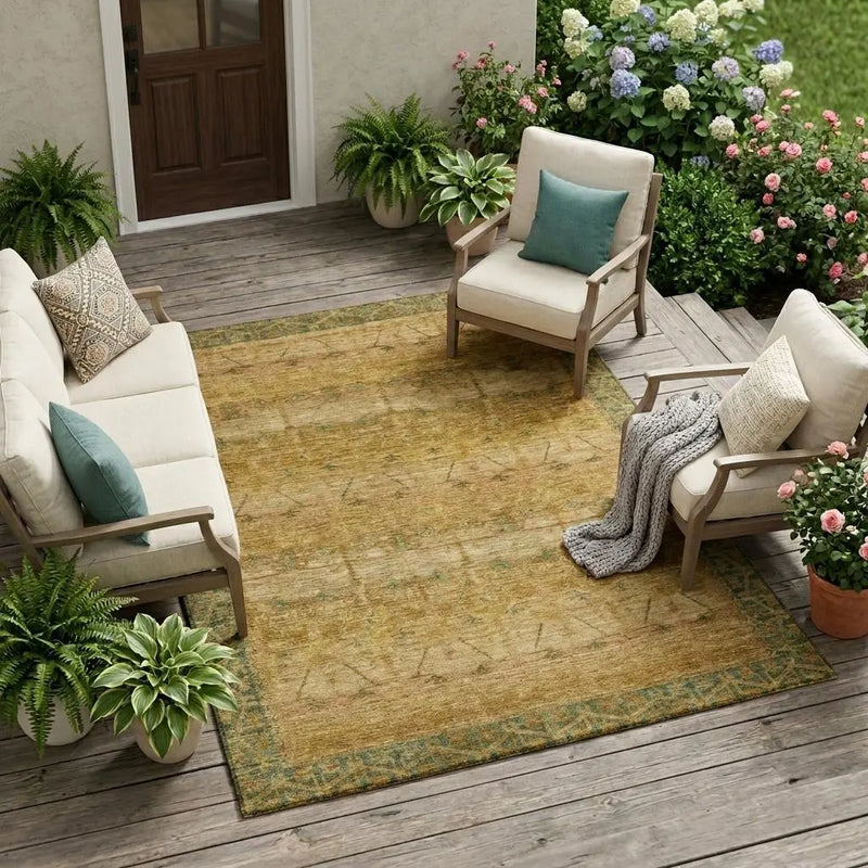 9' X 12' Copper And Orange Tribal Washable Indoor Outdoor Area Rug Homeroots Outdoor