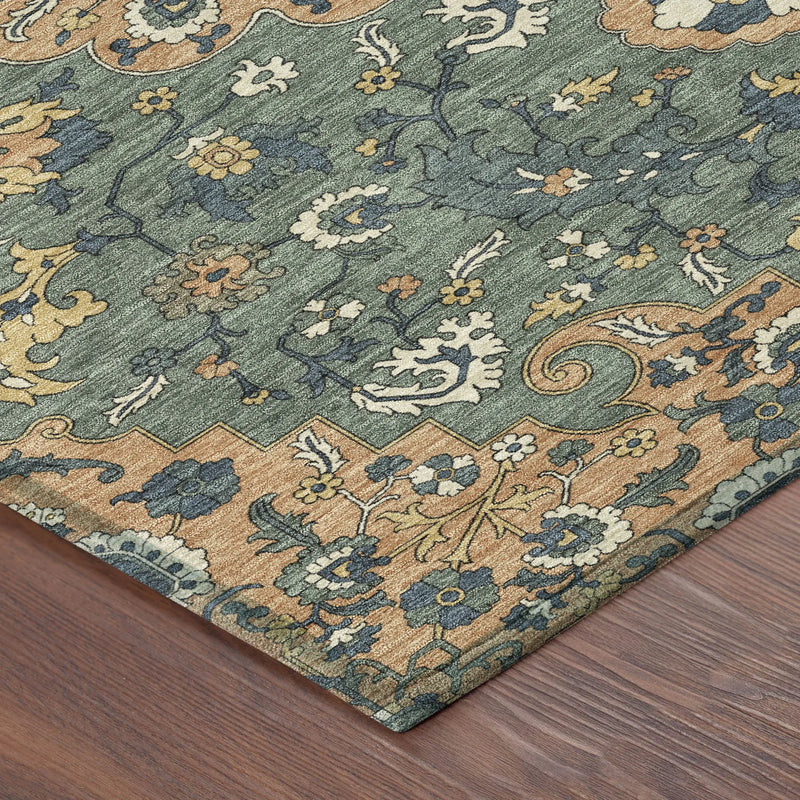 9' X 12' Copper And Sage Floral Medallion Washable Indoor Outdoor Area Rug Homeroots Outdoor
