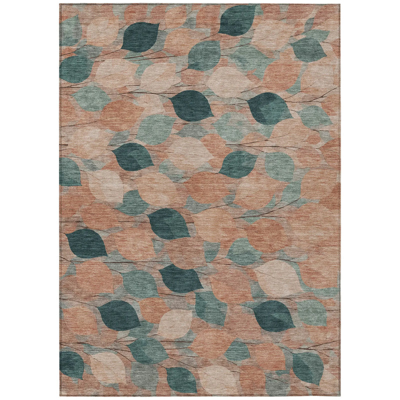 9' X 12' Copper And Salmon Floral Washable Indoor Outdoor Area Rug Homeroots Outdoor