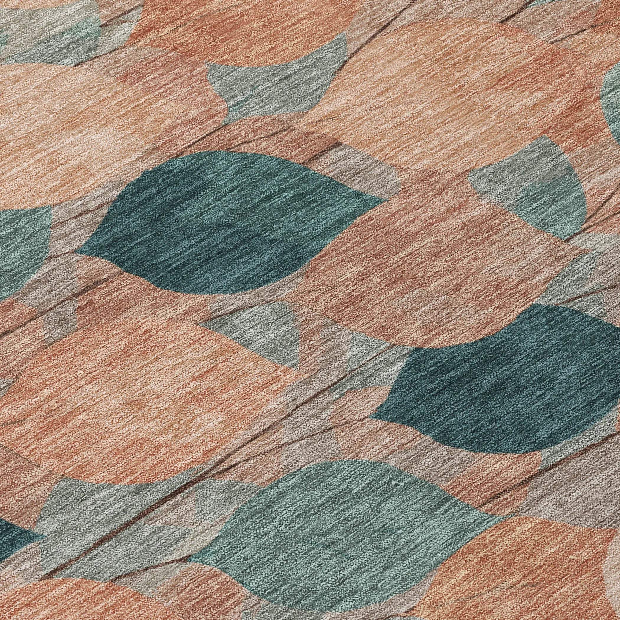 9' X 12' Copper And Salmon Floral Washable Indoor Outdoor Area Rug Homeroots Outdoor