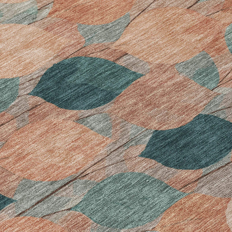 9' X 12' Copper And Salmon Floral Washable Indoor Outdoor Area Rug Homeroots Outdoor
