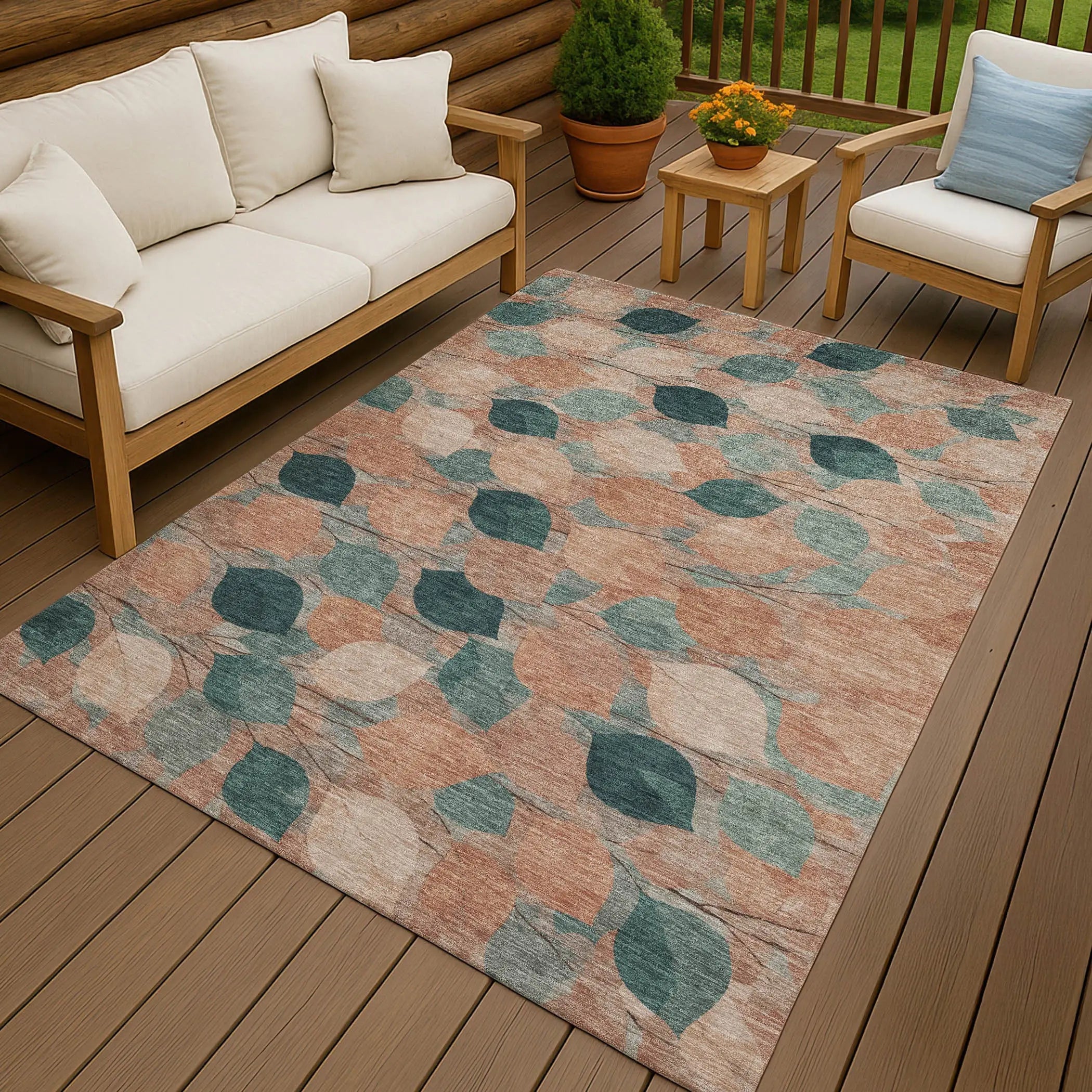 9' X 12' Copper And Salmon Floral Washable Indoor Outdoor Area Rug Homeroots Outdoor
