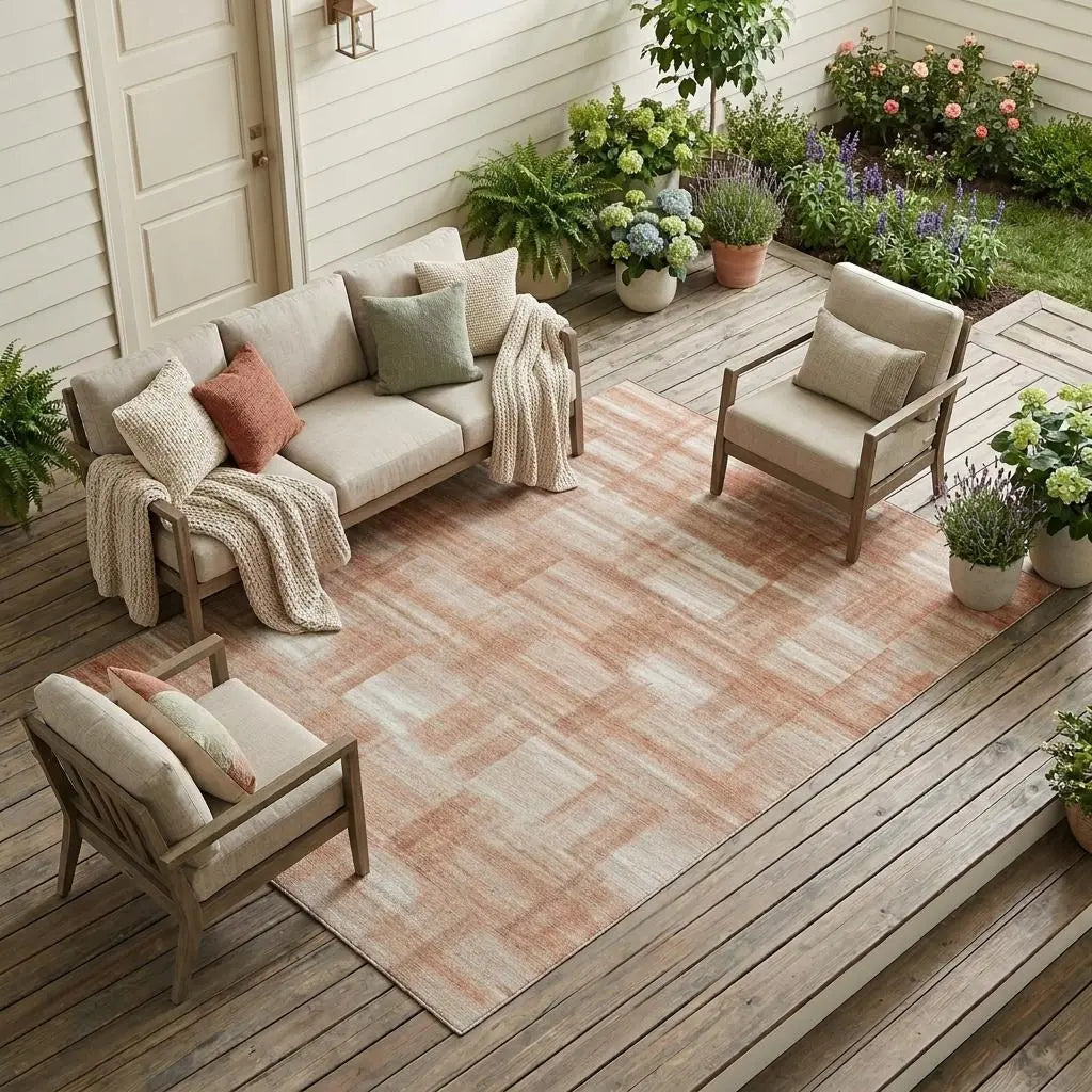 9' X 12' Copper And Salmon Striped Washable Indoor Outdoor Area Rug Homeroots Outdoor
