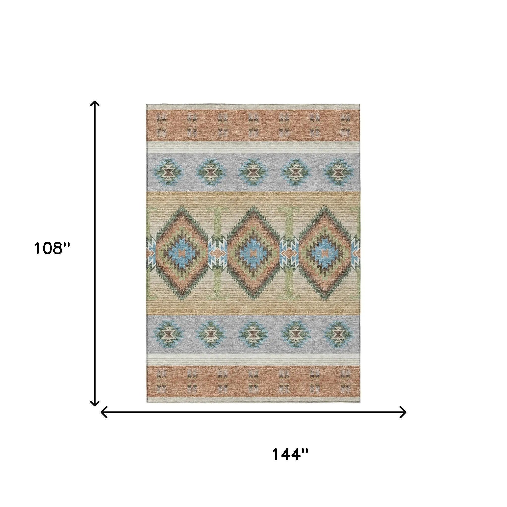 9' X 12' Copper And Silver Southwestern Washable Indoor Outdoor Area Rug Homeroots Outdoor