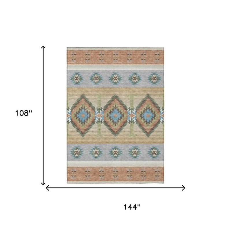9' X 12' Copper And Silver Southwestern Washable Indoor Outdoor Area Rug Homeroots Outdoor