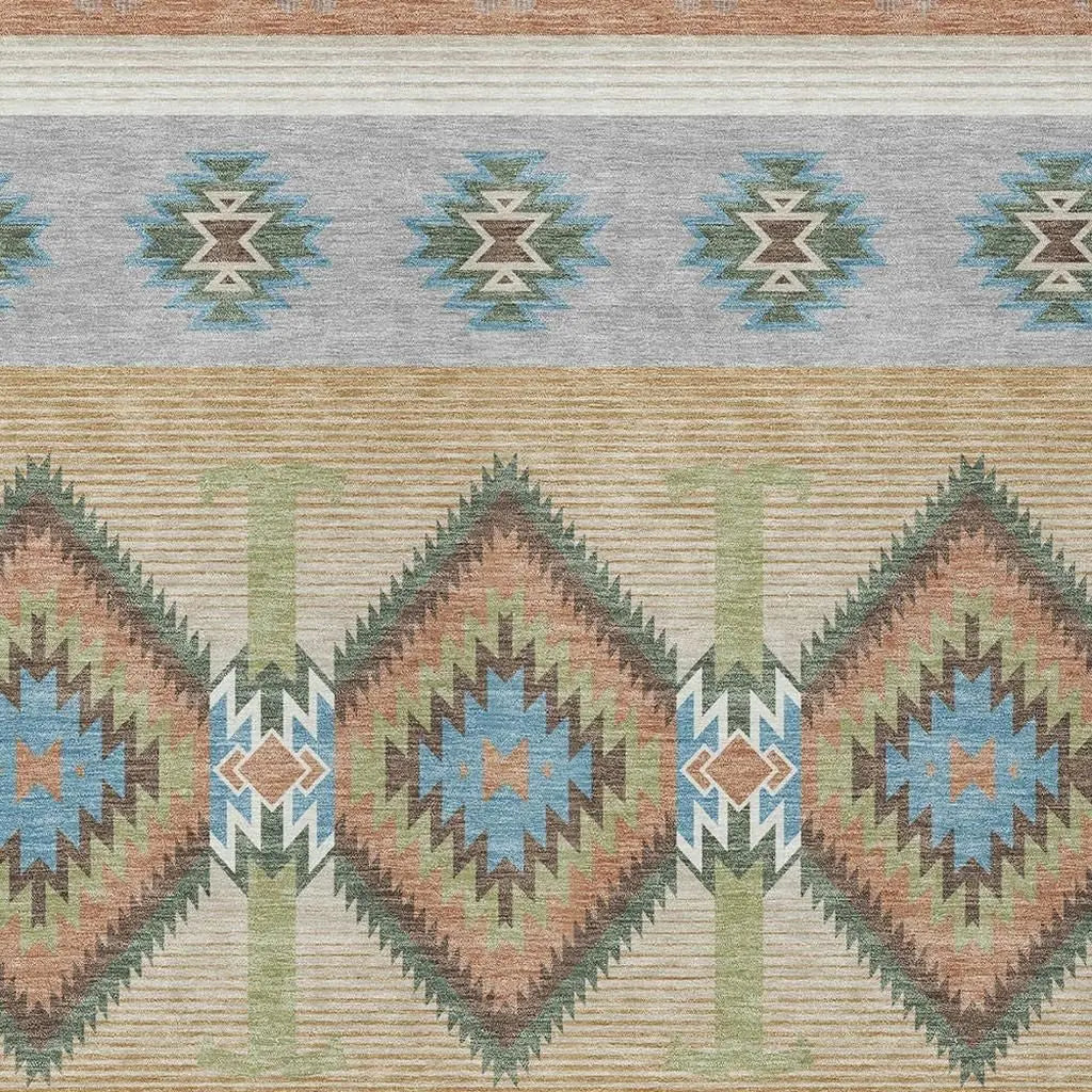 9' X 12' Copper And Silver Southwestern Washable Indoor Outdoor Area Rug Homeroots Outdoor