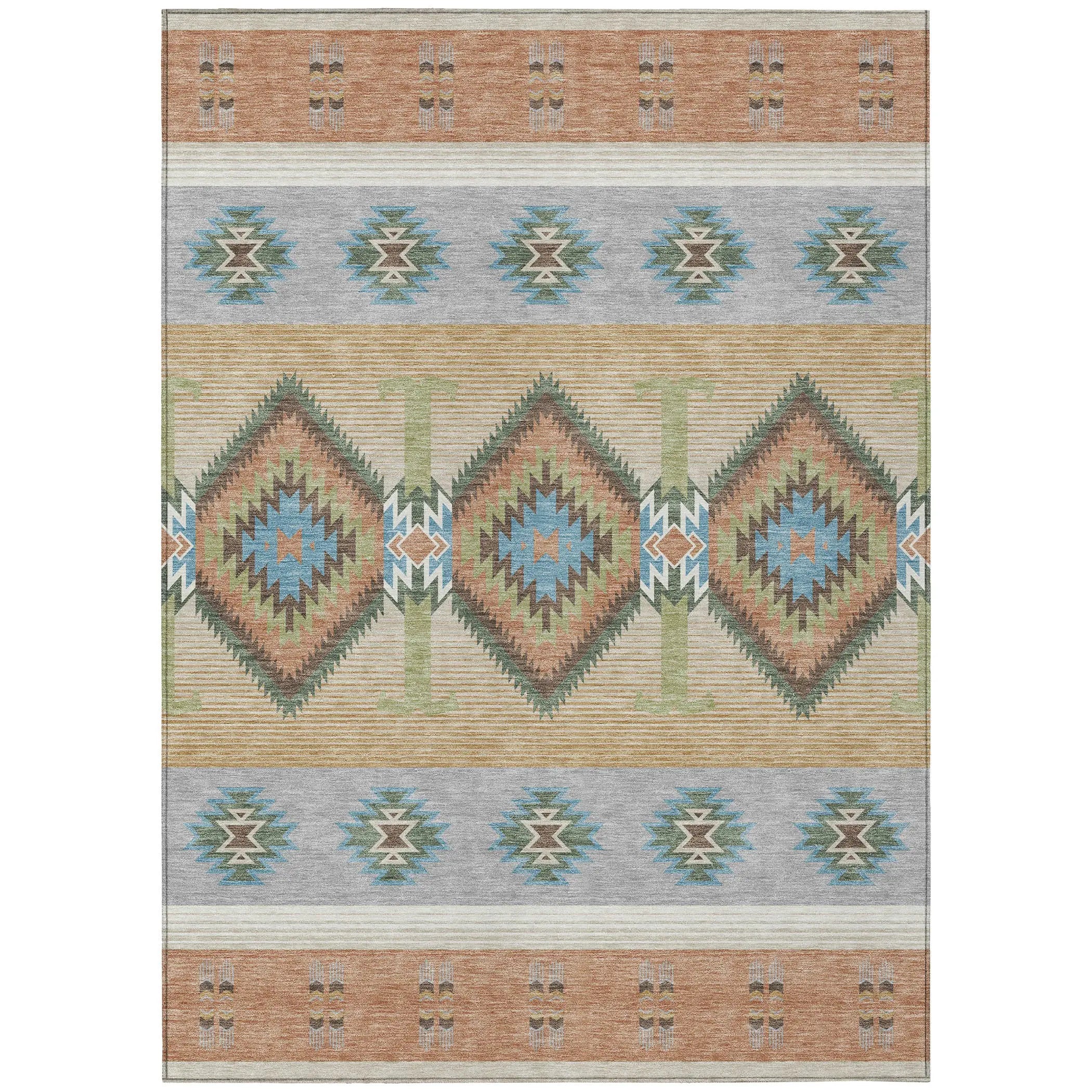 9' X 12' Copper And Silver Southwestern Washable Indoor Outdoor Area Rug Homeroots Outdoor