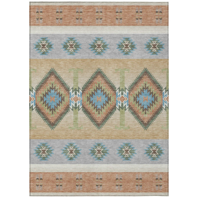 9' X 12' Copper And Silver Southwestern Washable Indoor Outdoor Area Rug Homeroots Outdoor