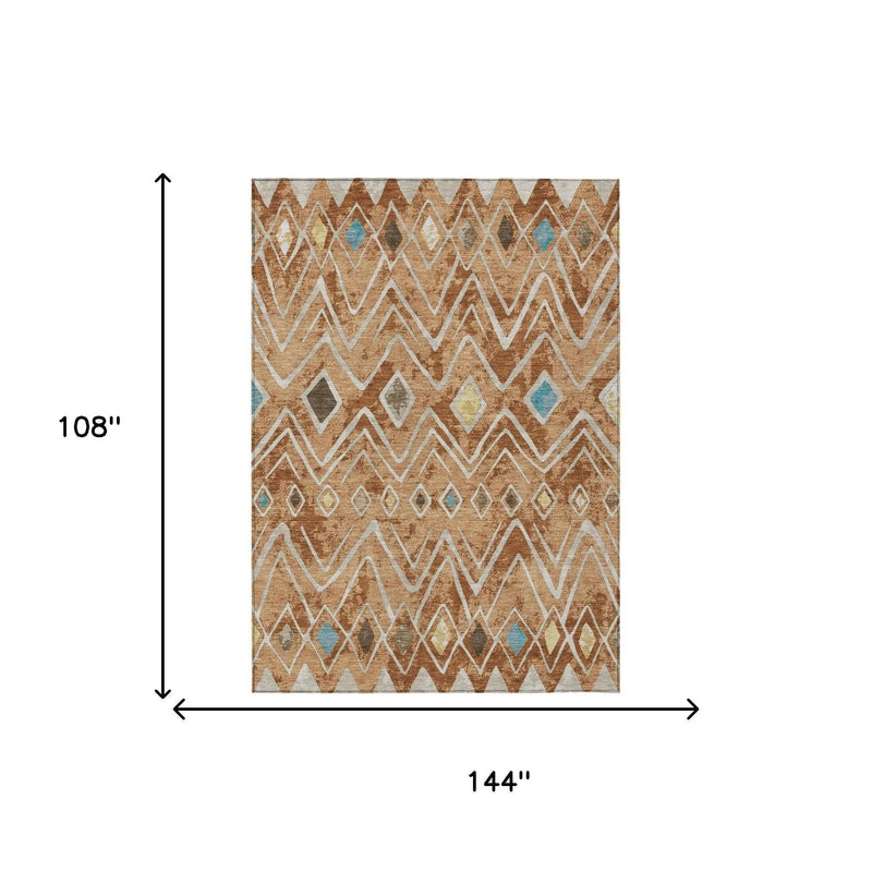 9' X 12' Copper And Taupe Geometric Washable Indoor Outdoor Area Rug Homeroots Outdoor