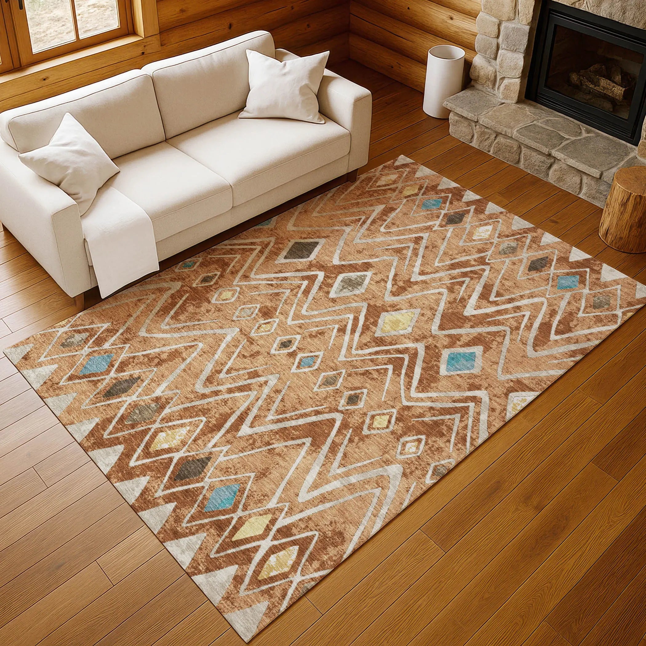 9' X 12' Copper And Taupe Geometric Washable Indoor Outdoor Area Rug Homeroots Outdoor