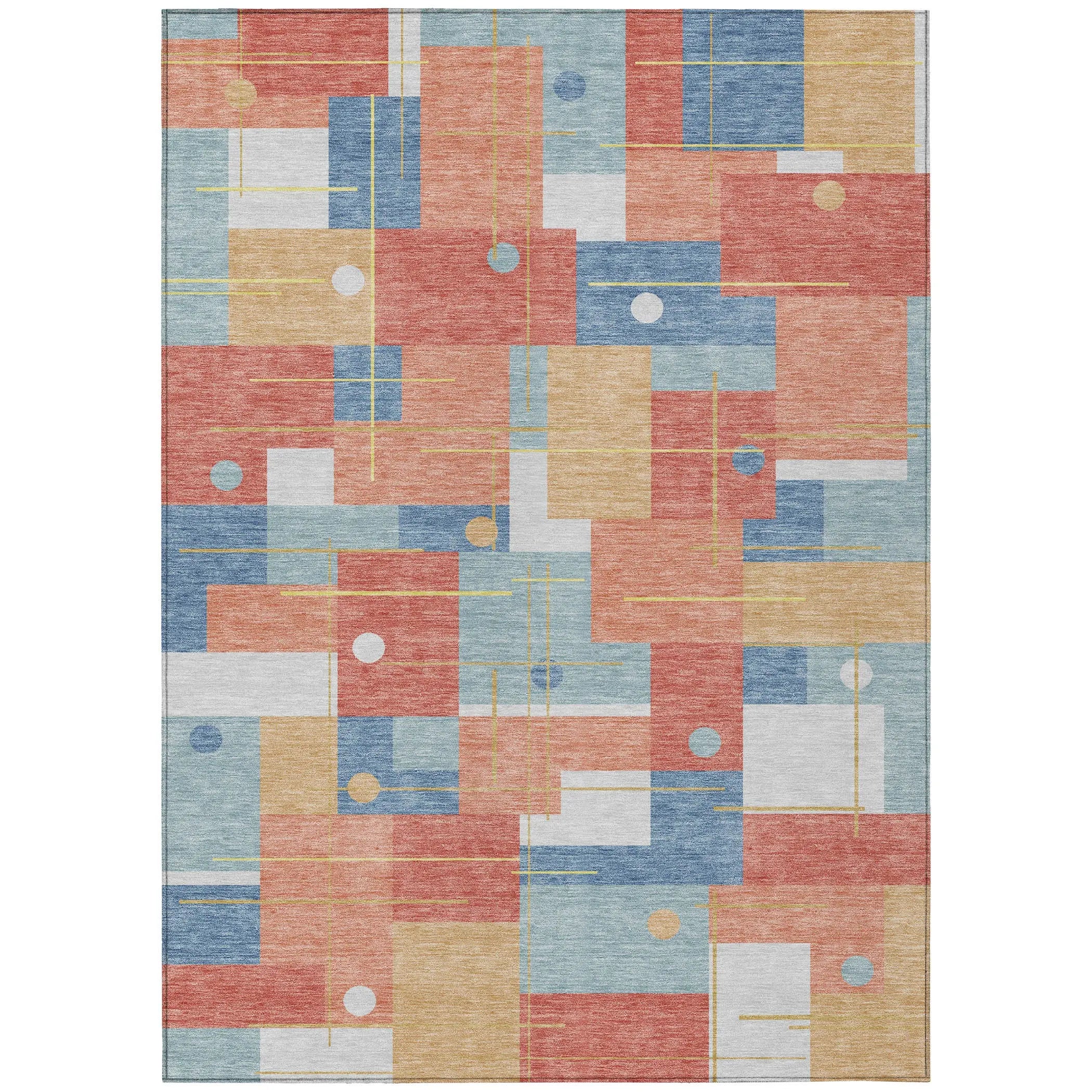 9' X 12' Coral And Brown Geometric Washable Indoor Outdoor Area Rug Homeroots Outdoor