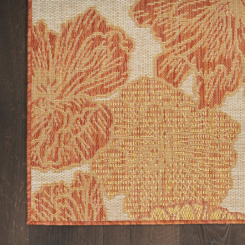 9' X 12' Coral And Ivory Floral Indoor Outdoor Area Rug Homeroots Outdoor