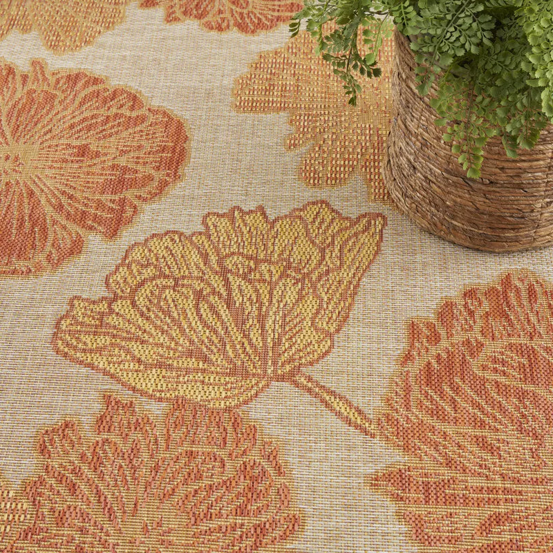 9' X 12' Coral And Ivory Floral Indoor Outdoor Area Rug Homeroots Outdoor