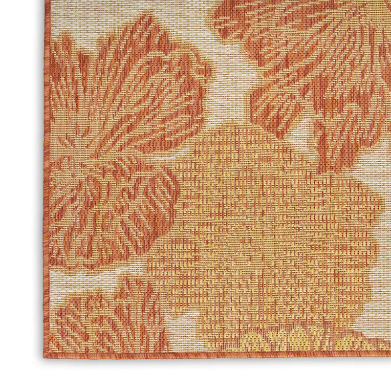 9' X 12' Coral And Ivory Floral Indoor Outdoor Area Rug Homeroots Outdoor