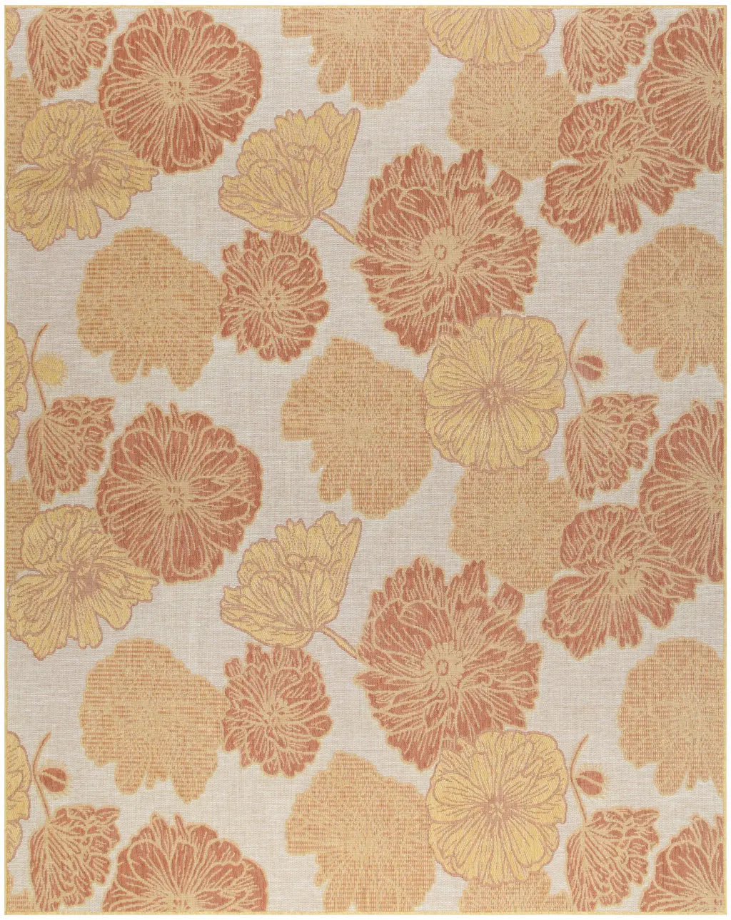 9' X 12' Coral And Ivory Floral Indoor Outdoor Area Rug Homeroots Outdoor